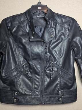 Tanming Black Faux Leather Moto Jacket Womens L
